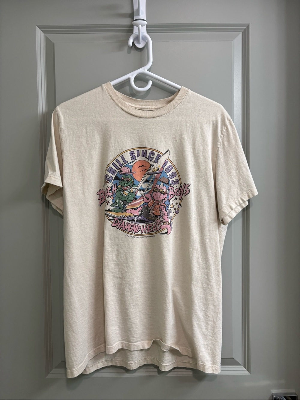 Brandy Melville Cream Graphic Short Sleeve Tee with Pastel Multicolor Print